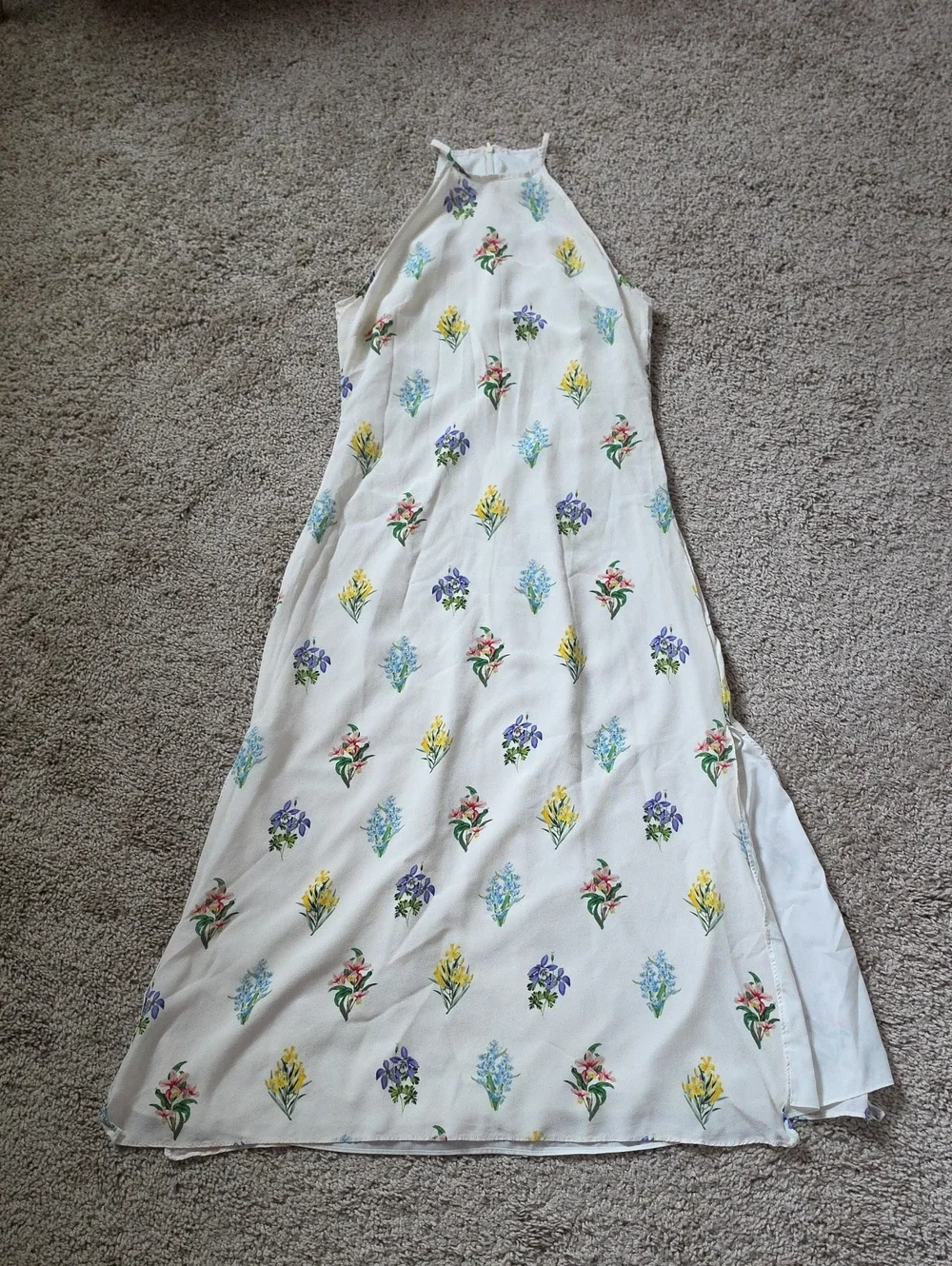 MOTF Cream Halter Maxi Dress with Multi-Color Floral Print
